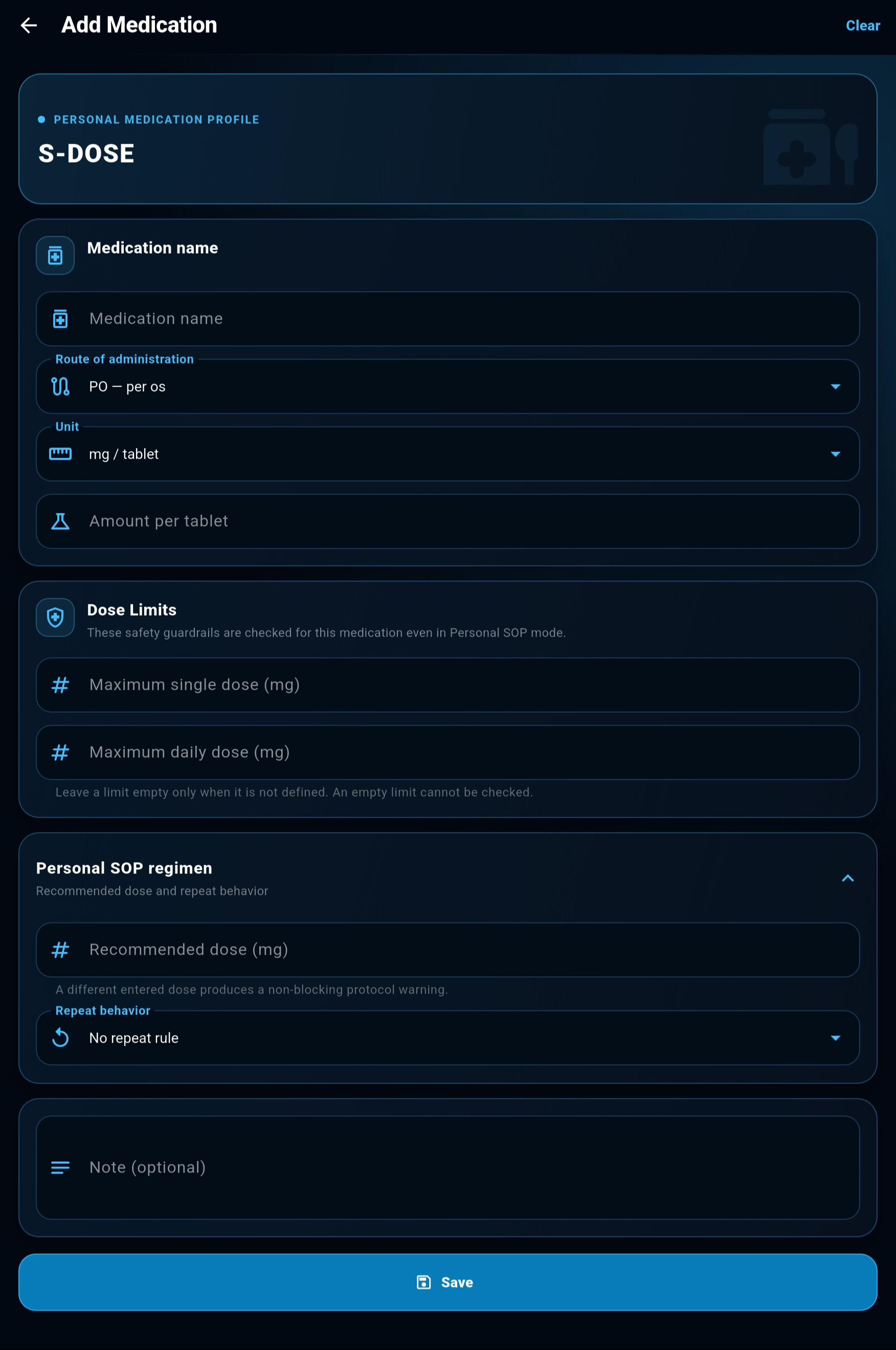 Creating a custom medication in S-Dose