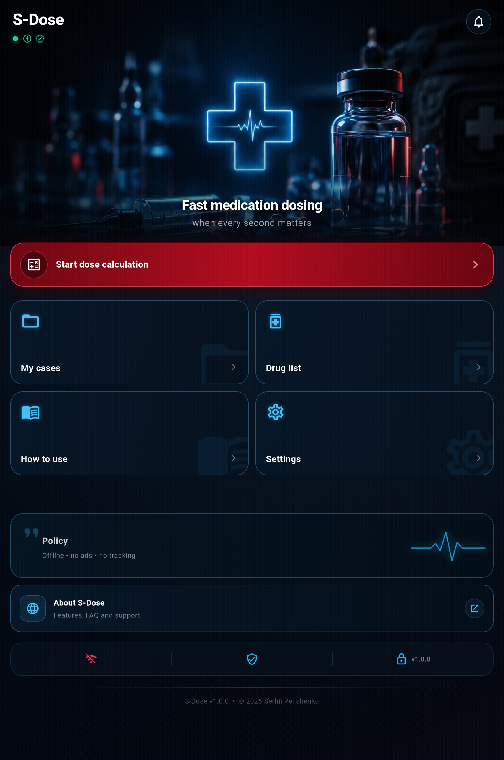 S-Dose app home screen