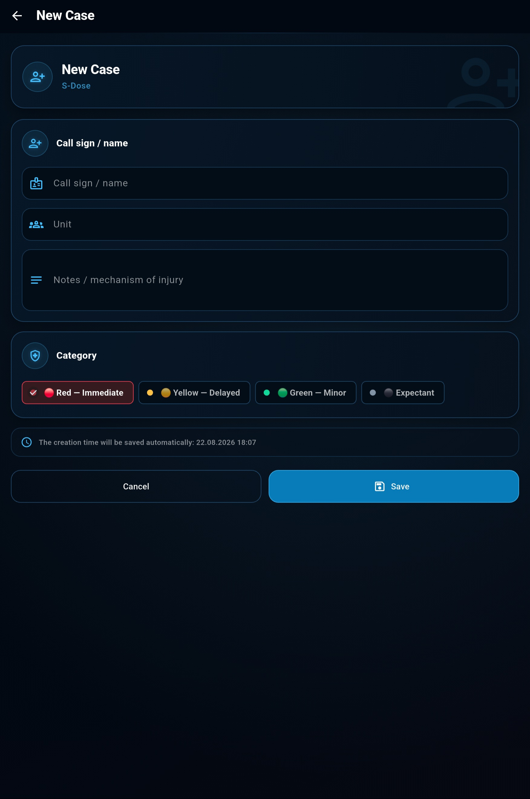 S-Dose app home screen